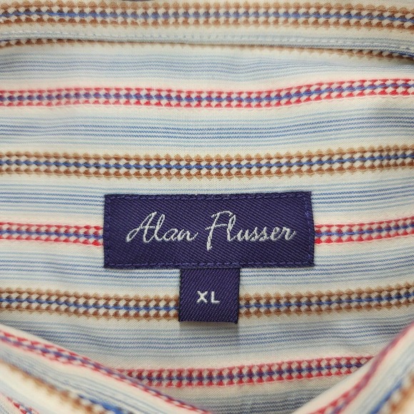 Alan Flusser Shirt Mens XL Blue Red Striped Long Sleeve Classic Button Down - Picture 4 of 13
